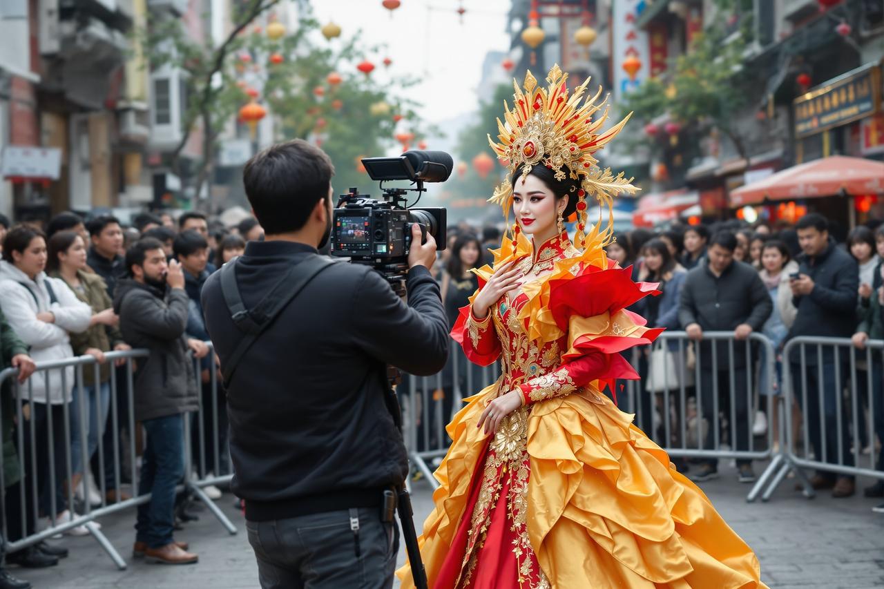 现场直击：某剧组外景拍摄引围观，女主造型惊艳路人狂拍照 - 黑料
